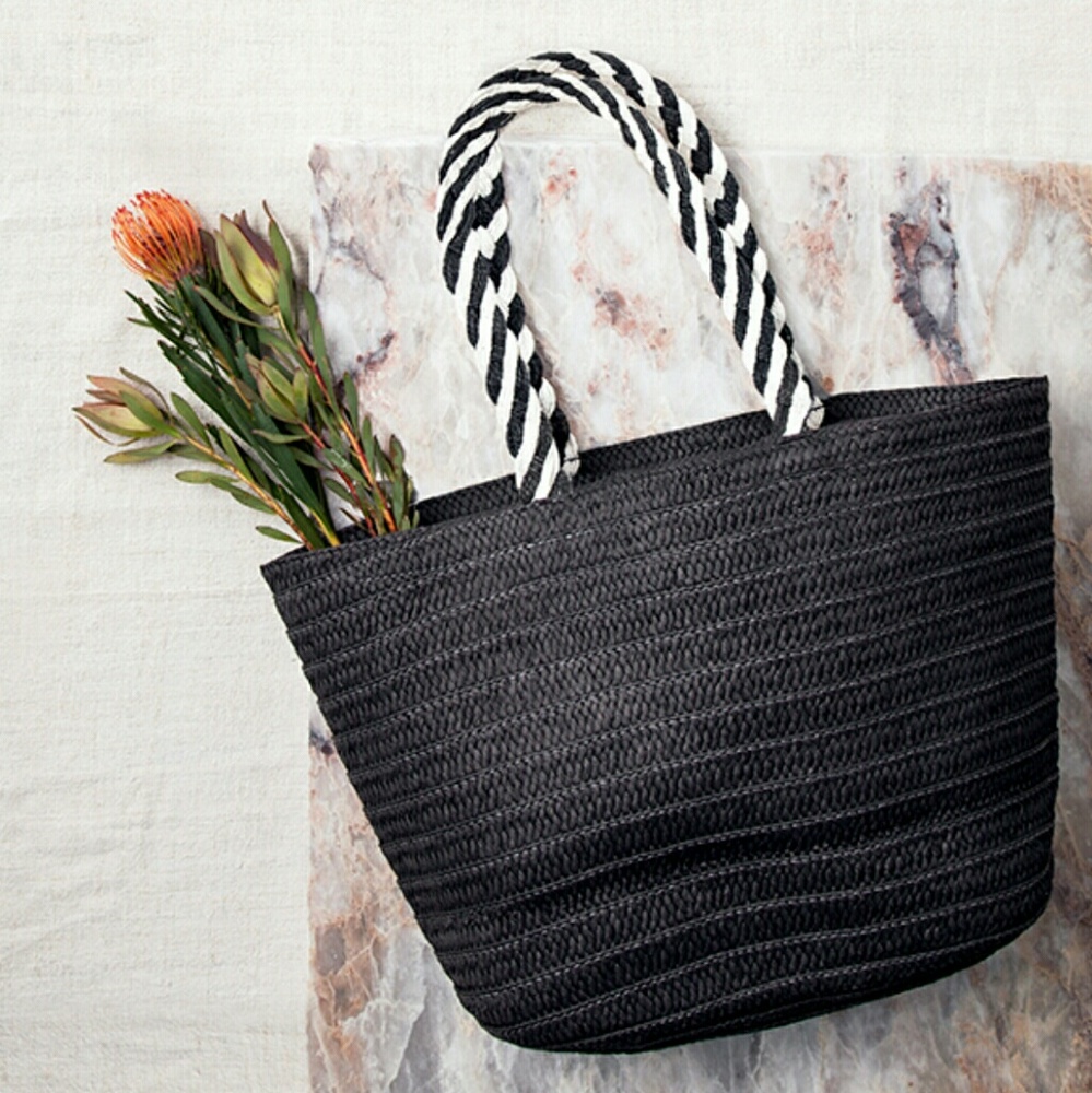 RZ x BOS Palm Straw Bag in Black